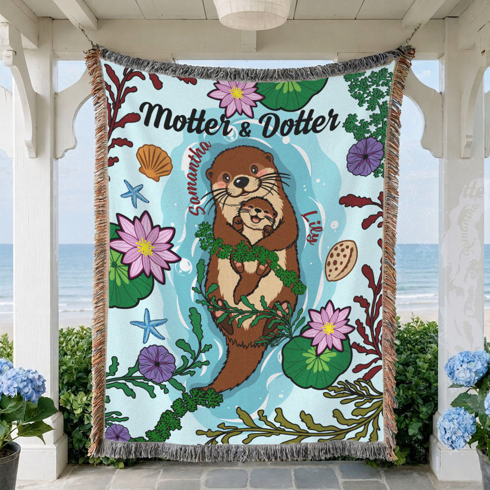 Personalized Mother Daughter Otter Woven Blanket