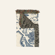 Vintage Blue Toile Safari Animals, Birth Flower & Baby's Initial - Personalized Woven Blanket