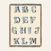 Vintage Blue Toile Safari Animals, Birth Flower & Baby's Initial - Personalized Woven Blanket