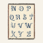 Vintage Blue Toile Safari Animals, Birth Flower & Baby's Initial - Personalized Woven Blanket