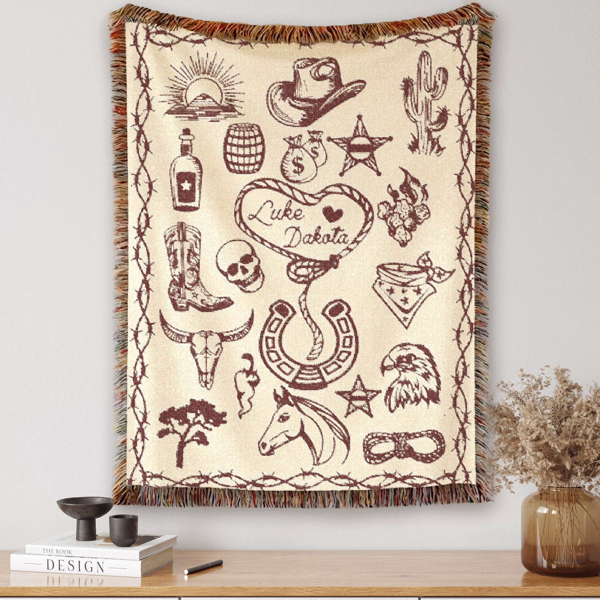 Personalized Cowboy Western Woven Blanket