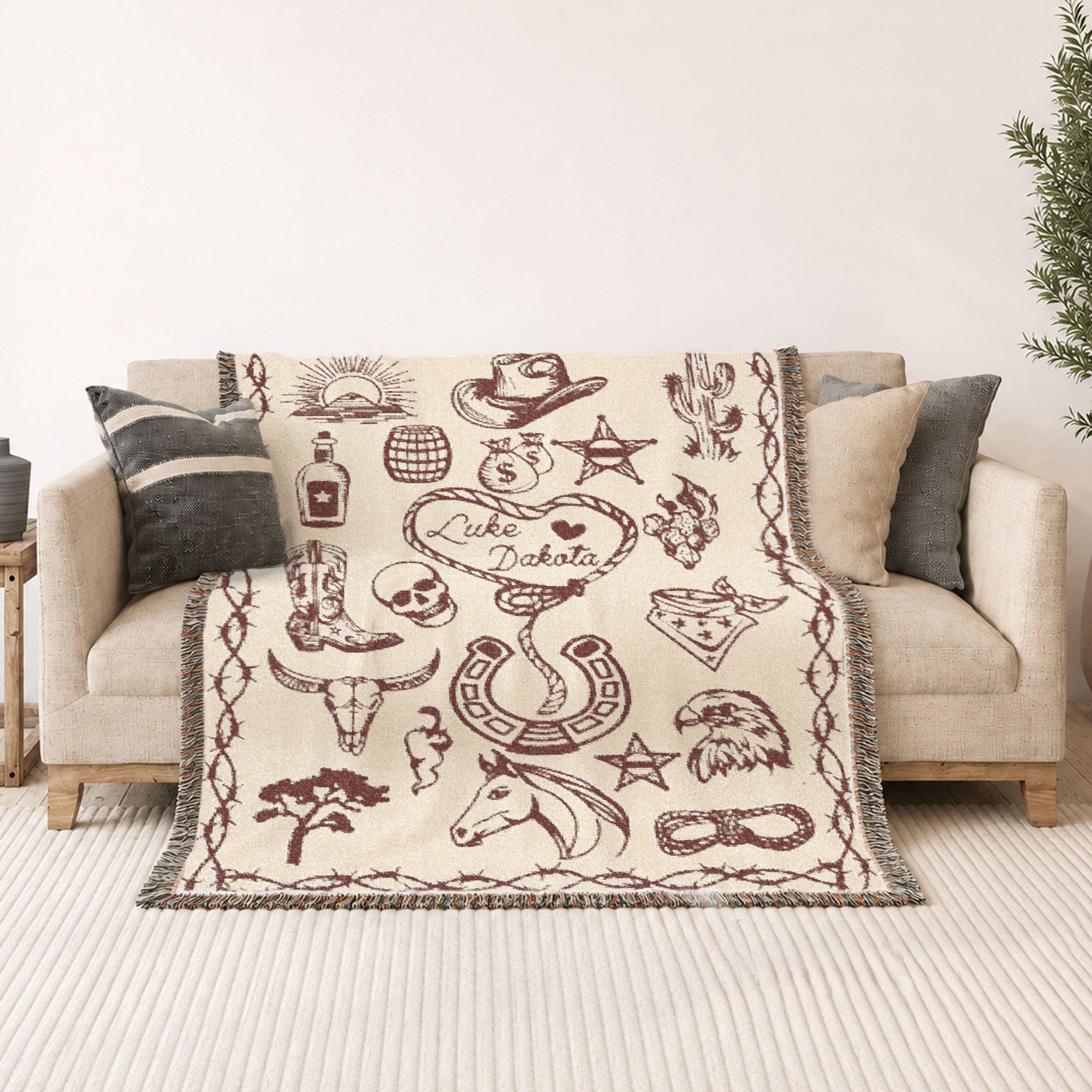 Personalized Cowboy Western Woven Blanket