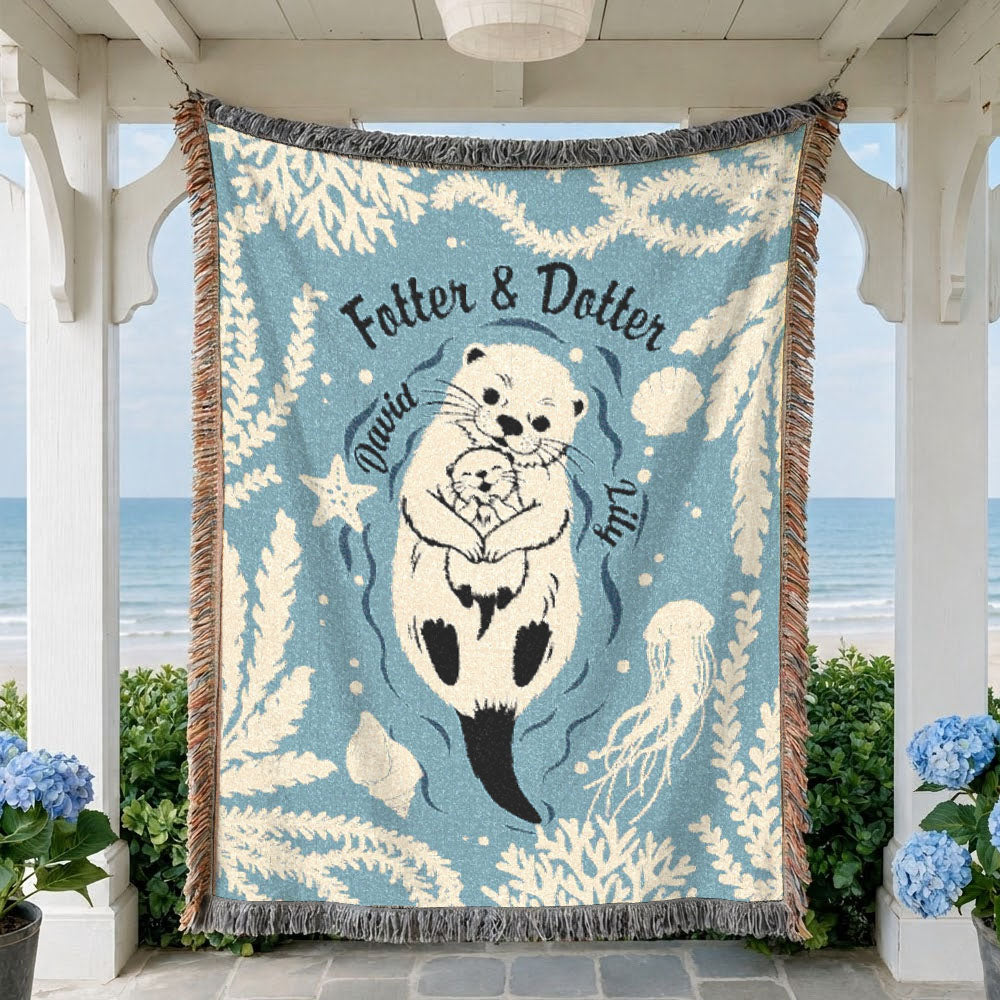 Personalized Father Daughter Otter Woven Blanket