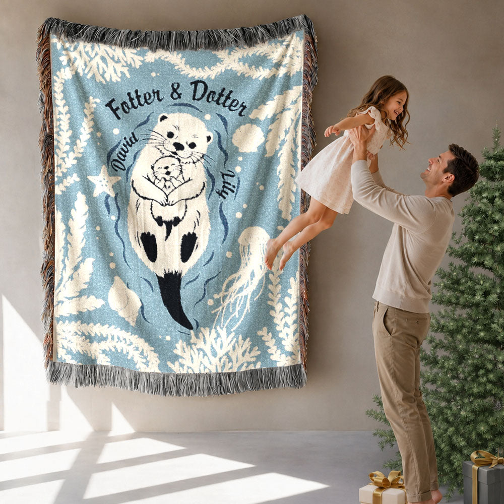 Personalized Father Daughter Otter Woven Blanket
