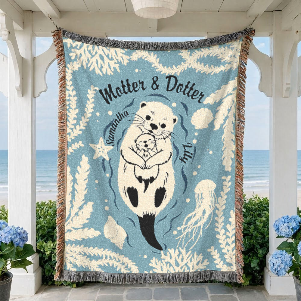 Personalized Mother Daughter Otter Woven Blanket