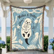 Personalized Mother Daughter Otter Woven Blanket