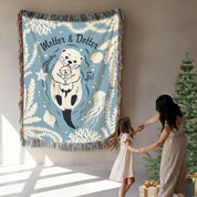 Personalized Mother Daughter Otter Woven Blanket