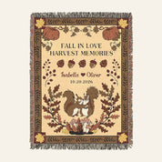 Personalized Autumn Quirrel Couple Woven Blanket
