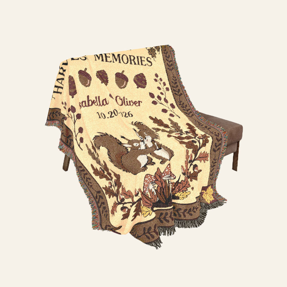 Personalized Autumn Quirrel Couple Woven Blanket
