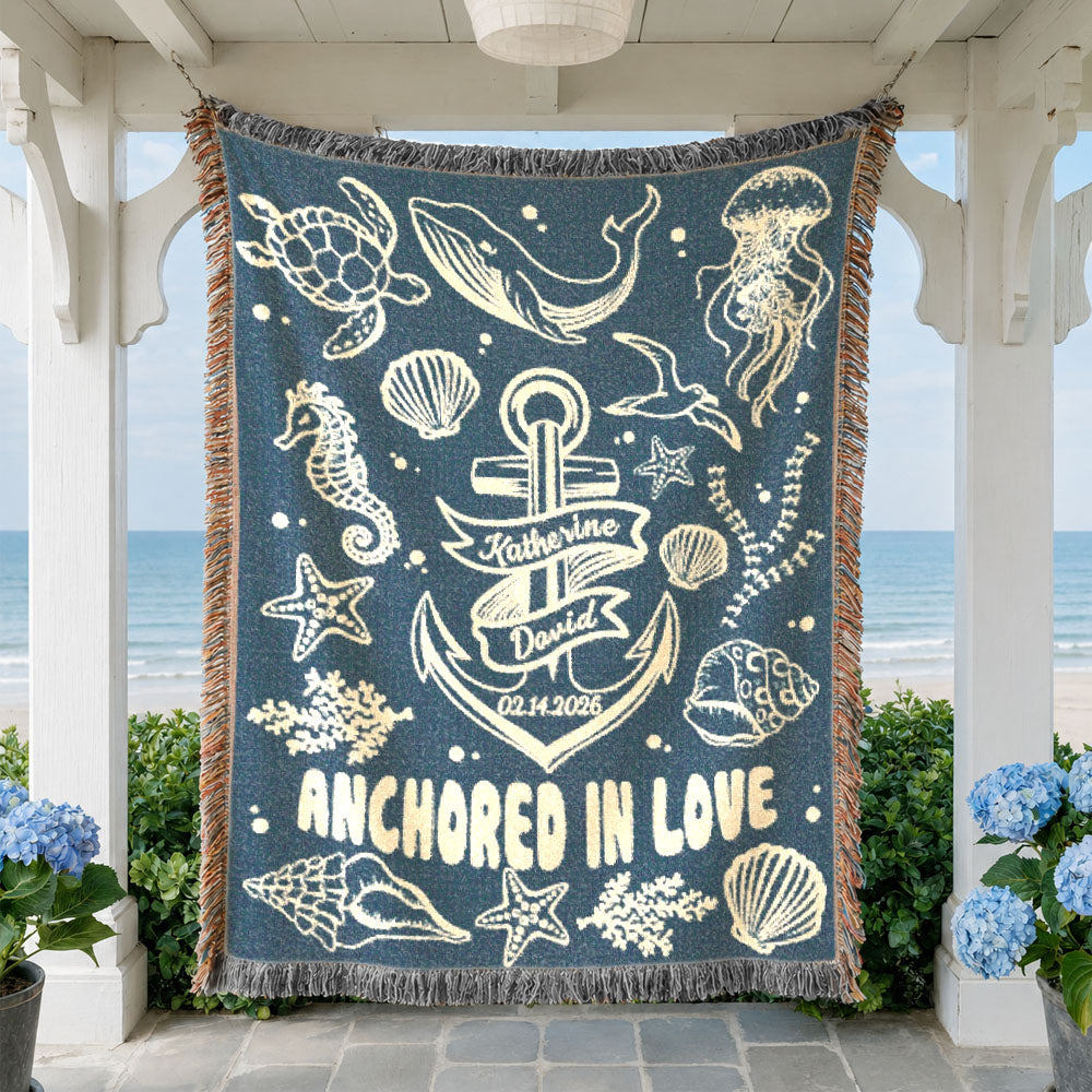 Personalized Ocean Theme Couple  Woven Blanket