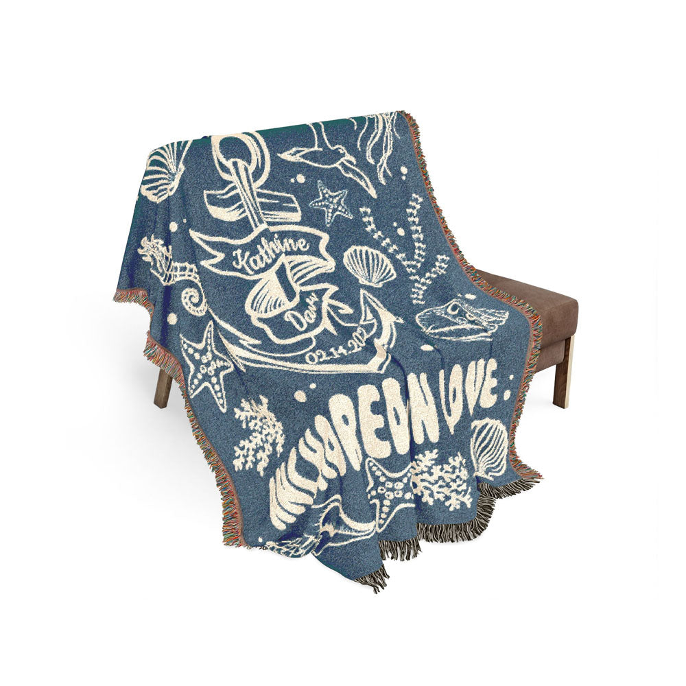 Personalized Ocean Theme Couple  Woven Blanket