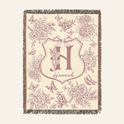 Personalized Pink Toile Birth Flower Baby Woven Blanket