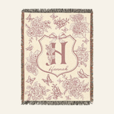 Personalized Pink Toile Birth Flower Baby Woven Blanket