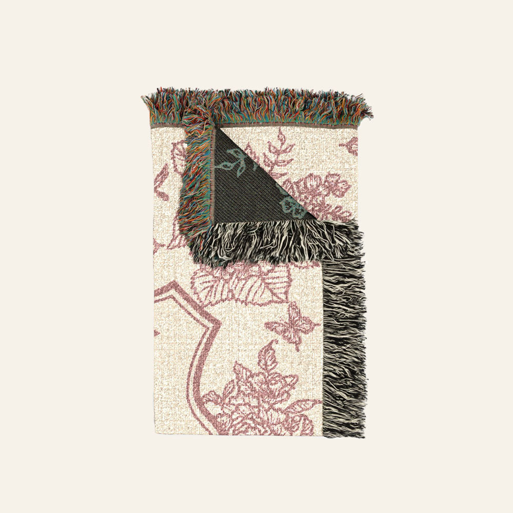 Personalized Pink Toile Birth Flower Baby Woven Blanket