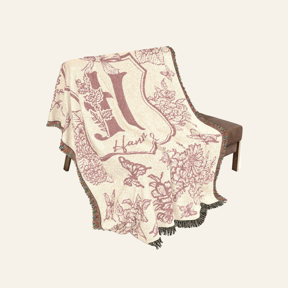 Personalized Pink Toile Birth Flower Baby Woven Blanket