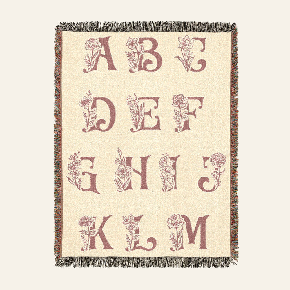 Personalized Pink Toile Birth Flower Baby Woven Blanket