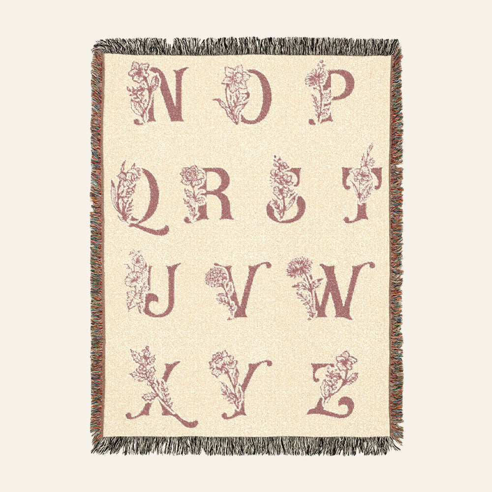 Personalized Pink Toile Birth Flower Baby Woven Blanket