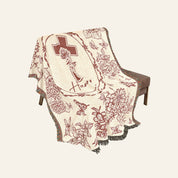 Personalized Pink Toile Birth Flower Cross Baby Girl Woven Blanket