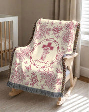 Personalized Pink Toile Birth Flower Cross Baby Girl Woven Blanket