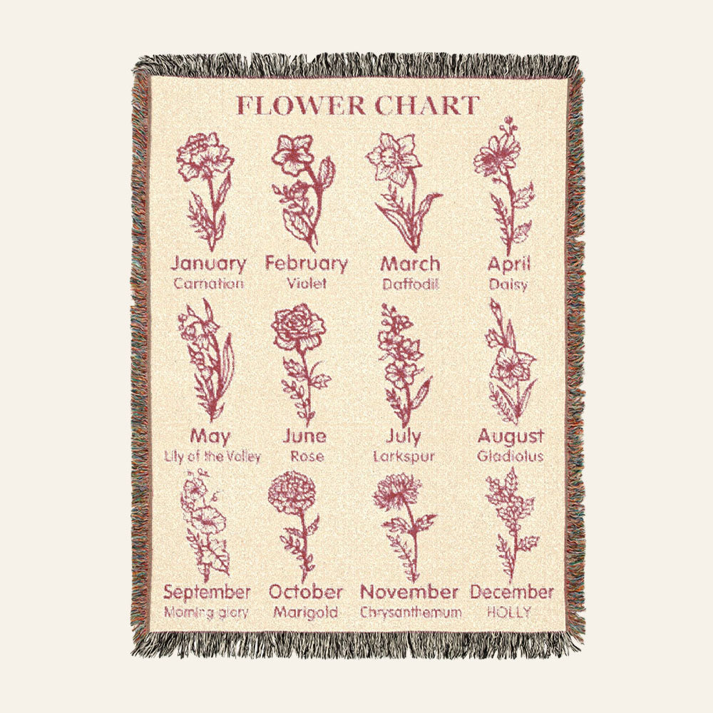 Personalized Pink Toile Birth Flower Cross Baby Girl Woven Blanket