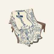 Personalized Blue Toile Safari Birth Flower Cross Baby Boy Woven Blanket