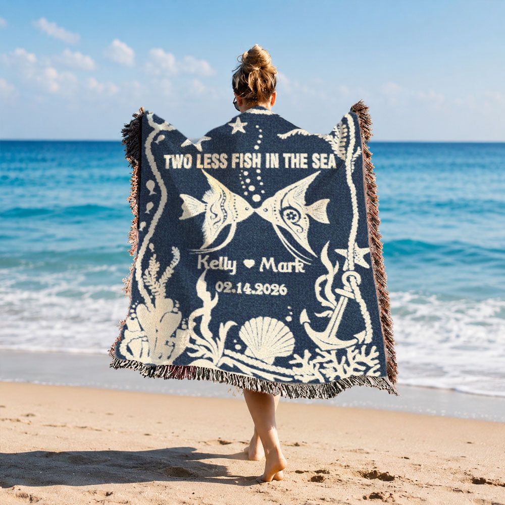 Personalized Sea Fish Couple Ocean Theme Woven Blanket