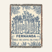 Blue Toile Bible Reading: Stacked Books, Flowers & Scripture Affirmations - Personalized Woven Blanket