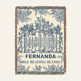 Blue Toile Bible Reading: Stacked Books, Flowers & Scripture Affirmations - Personalized Woven Blanket