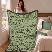 Personalized Camping Tents Green Couple Woven Blanket