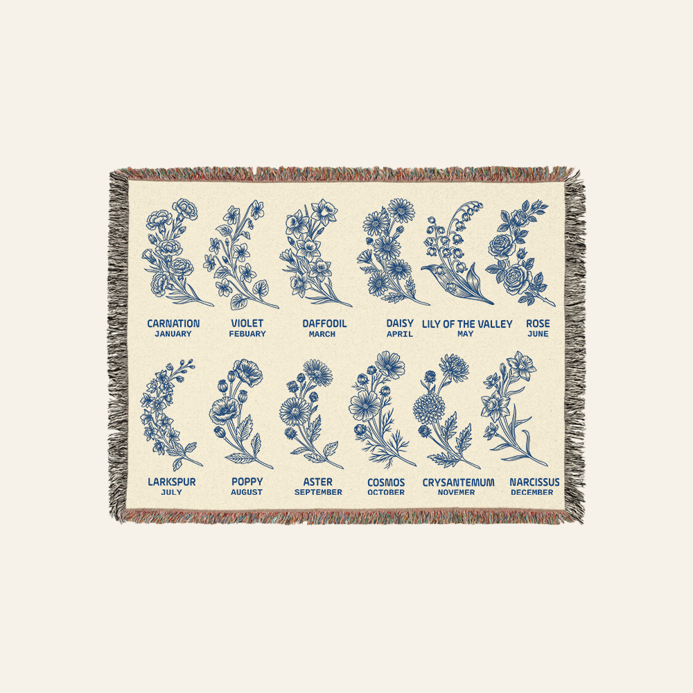 Birth Flower & Scripture Blessing For Baby - Personalized Woven Blanket