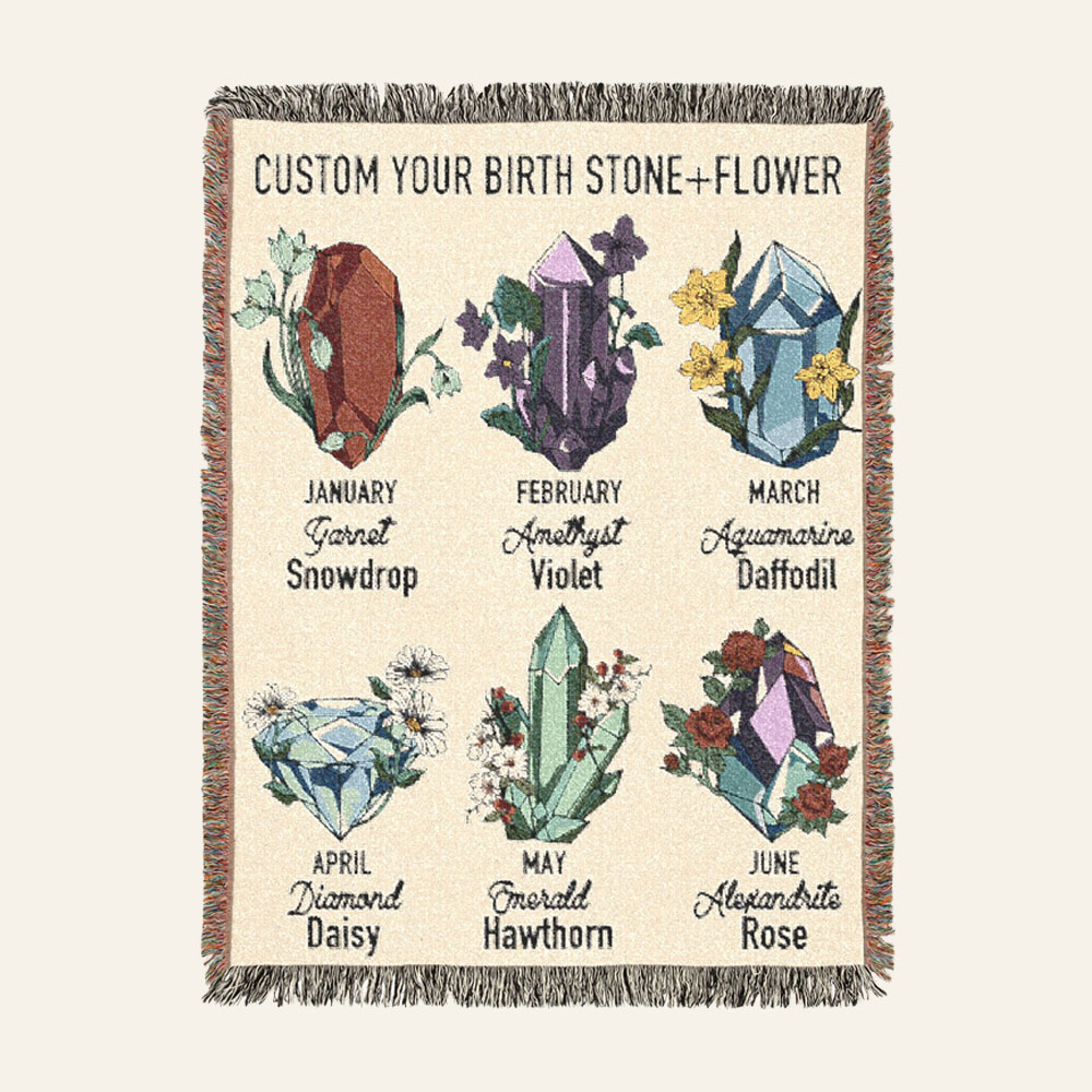 Personalized Birth Flower Birthstone Scripture Baby Woven Blanket