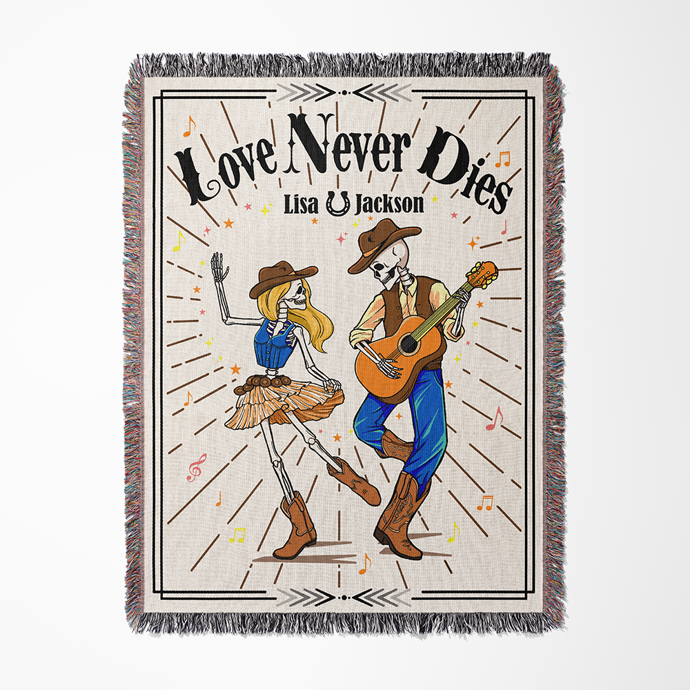 Personalized Skeleton Couple Music Woven Blanket