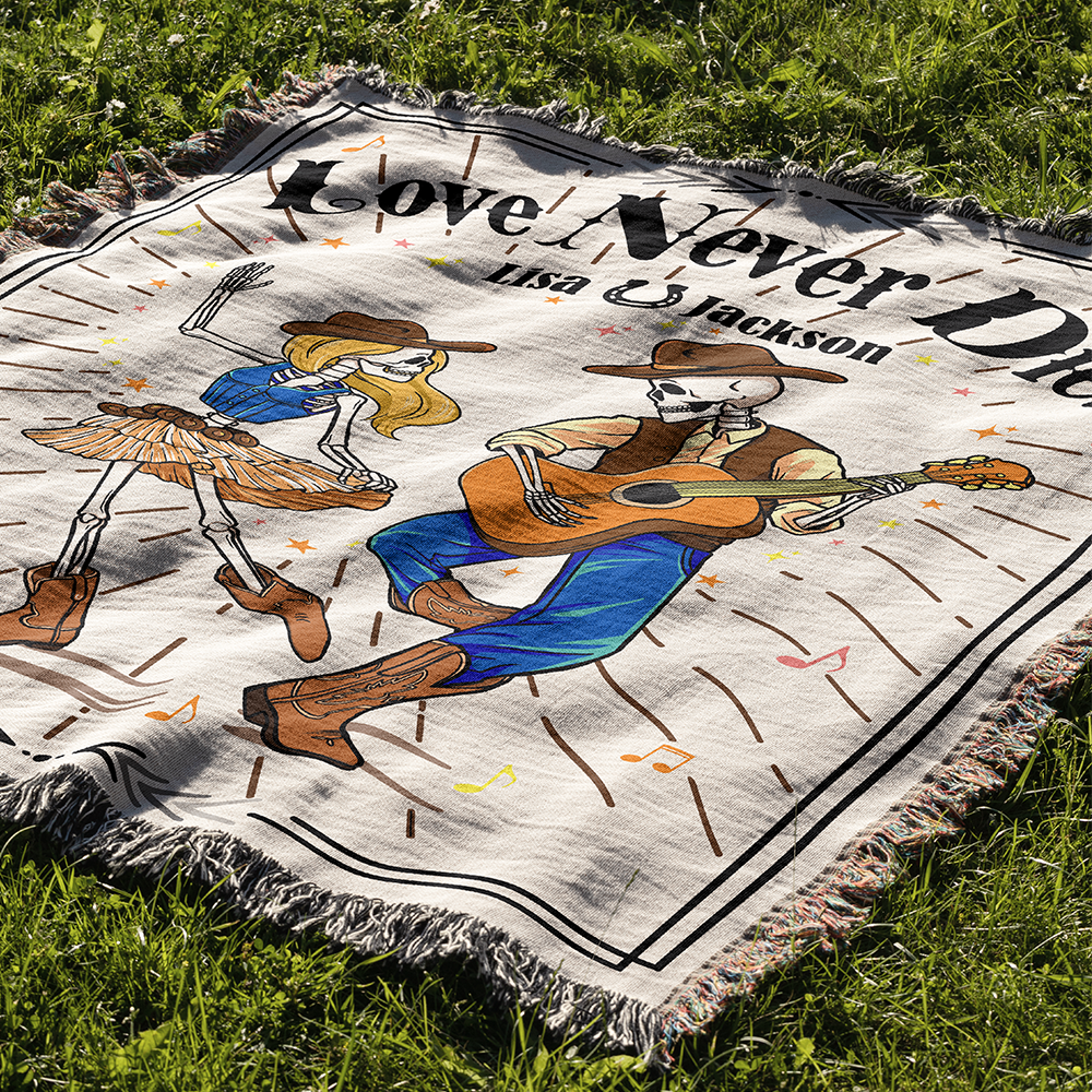 Personalized Skeleton Couple Music Woven Blanket