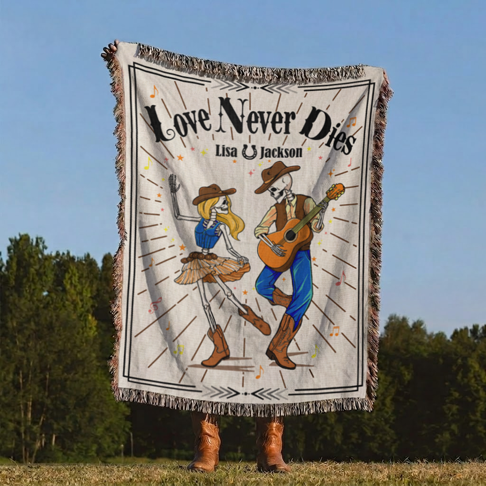 Personalized Skeleton Couple Music Woven Blanket