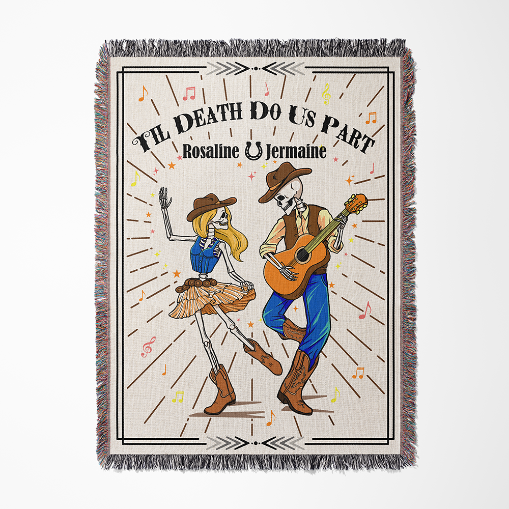Personalized Skeleton Couple Music 2 Woven Blanket