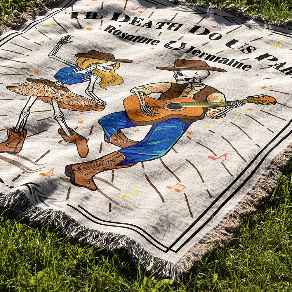Personalized Skeleton Couple Music 2 Woven Blanket