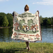 Personalized Frog Bicycle Couple Woven Blanket