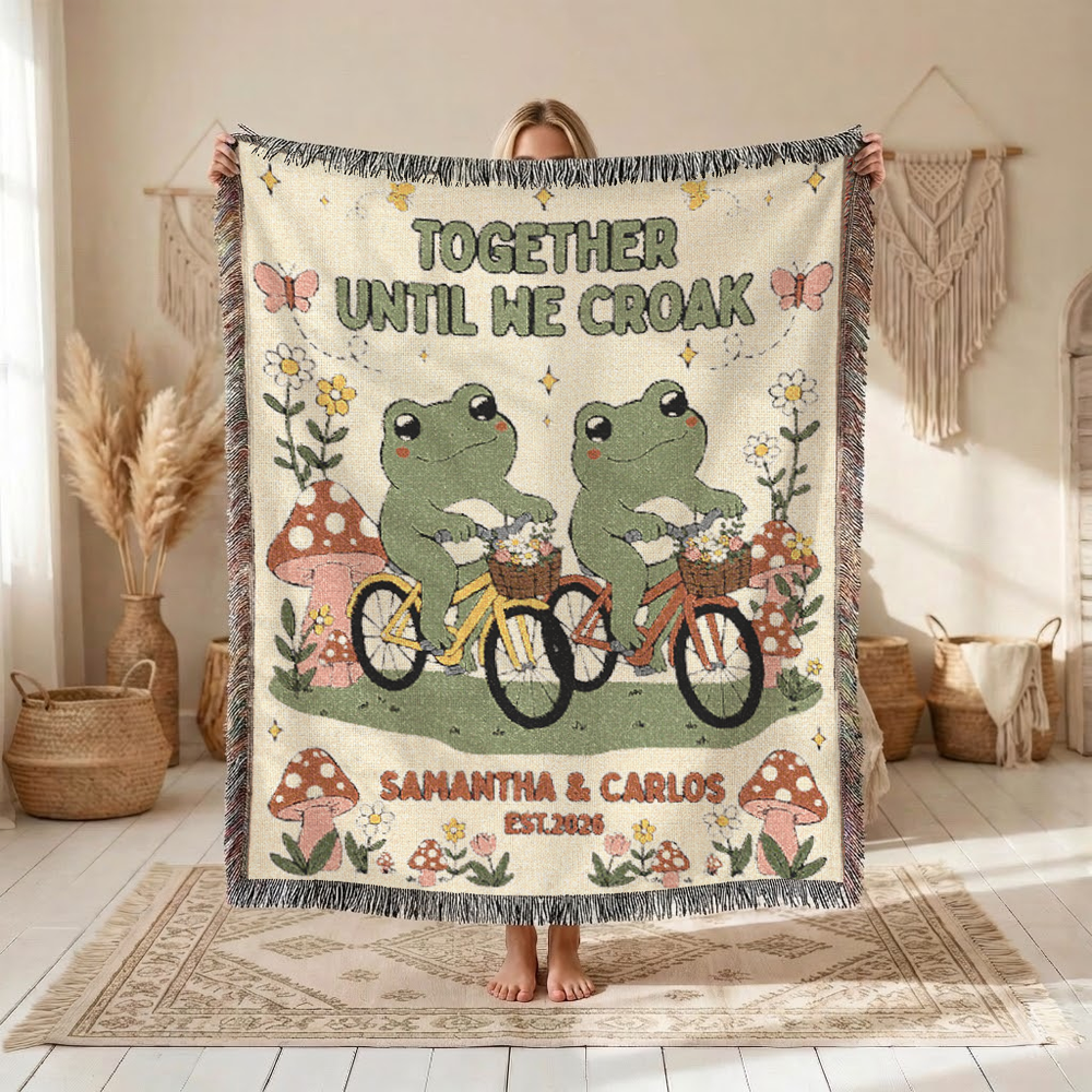 Personalized Frog Bicycle Couple Woven Blanket