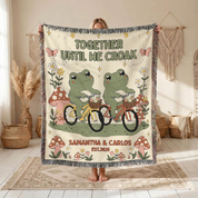 Personalized Frog Bicycle Couple Woven Blanket