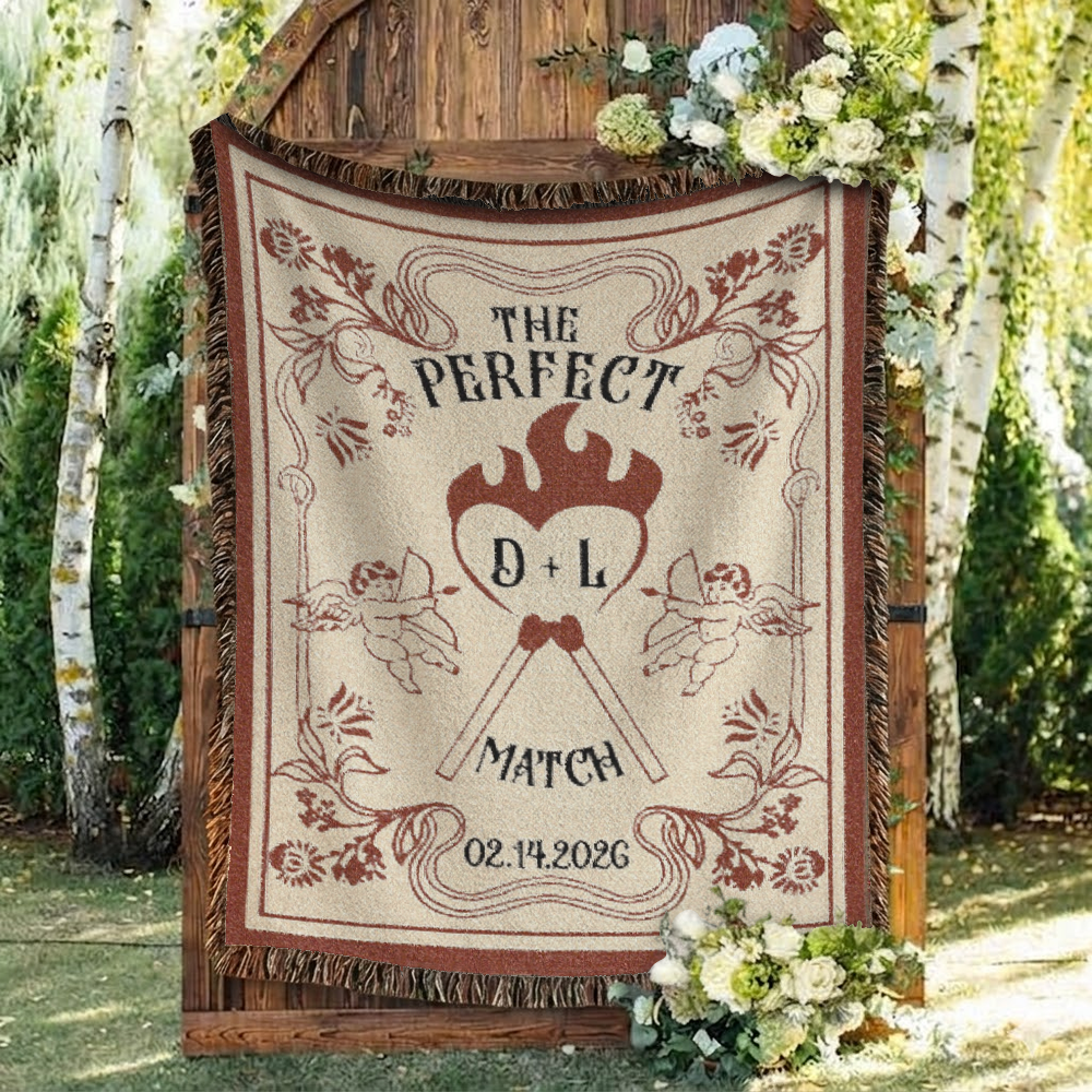 Personalized The Perfect Match Couple Woven Blanket