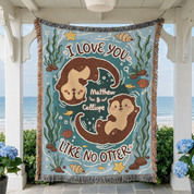 Personalized Otter Love Couple Woven Blanket