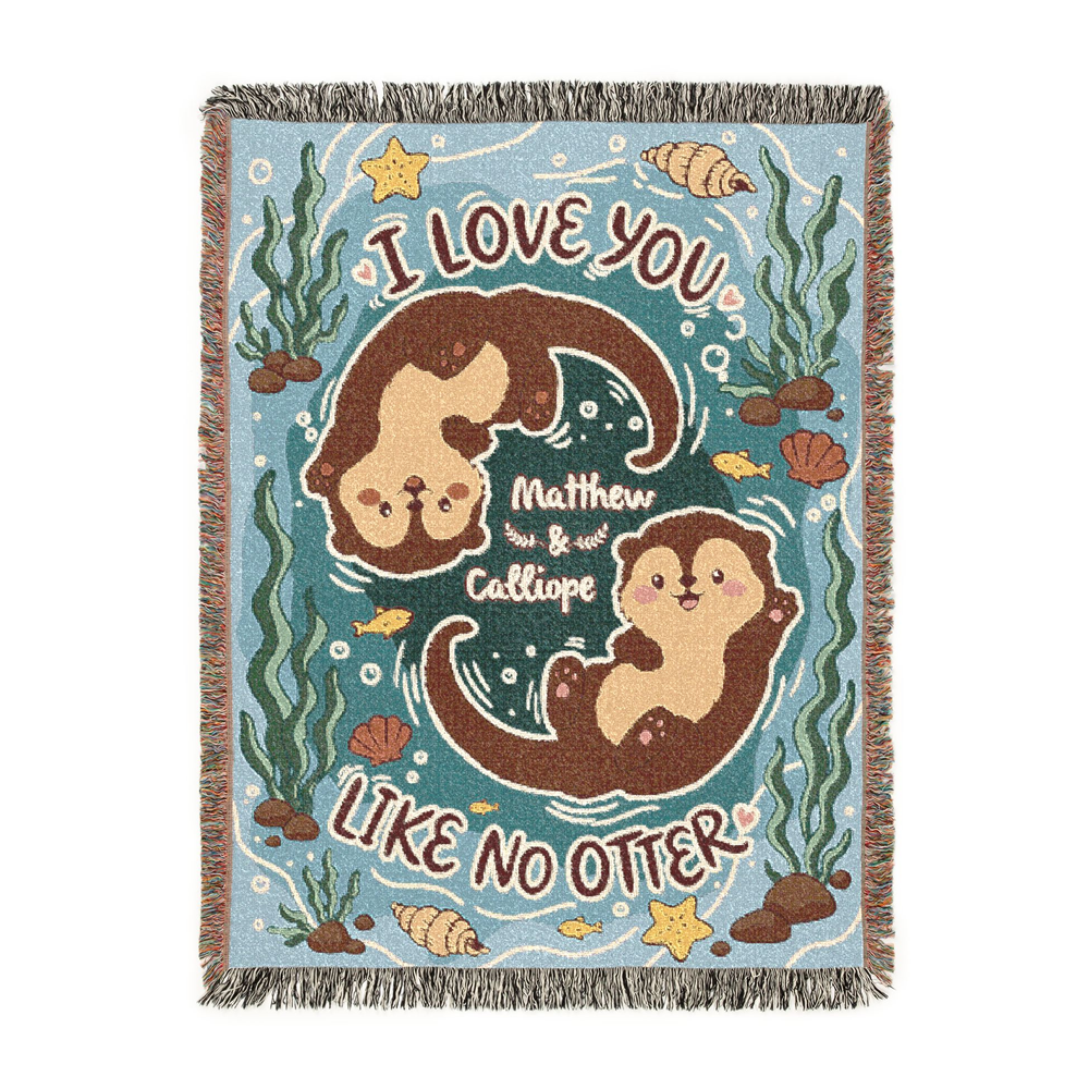 Personalized Otter Love Couple Woven Blanket