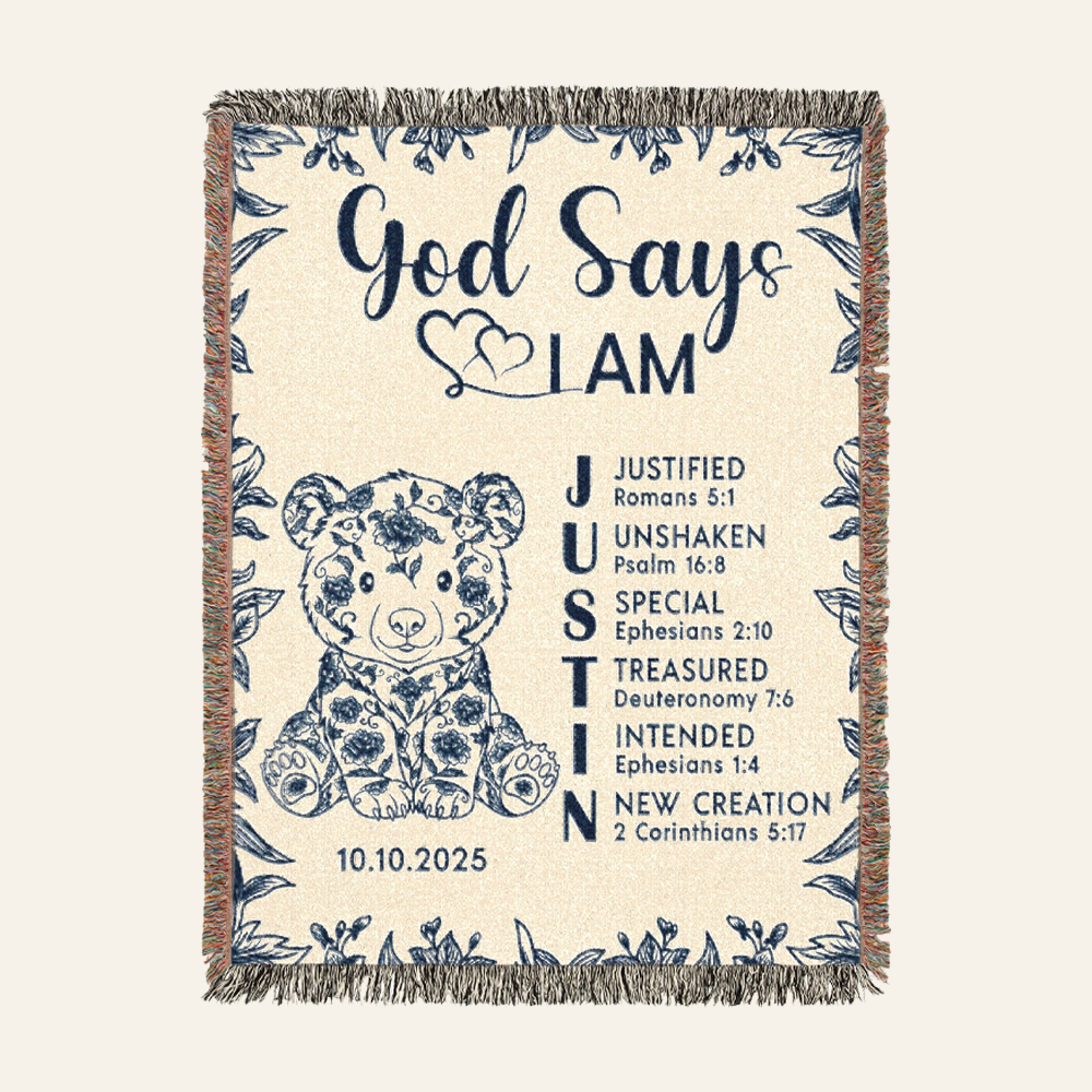 God Says I Am Scripture Affirmations for Baby Boys & Kids - Personalized Woven Blanket