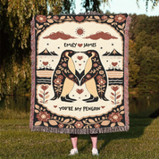 Personalized Couple Penguin Art Woven Blanket