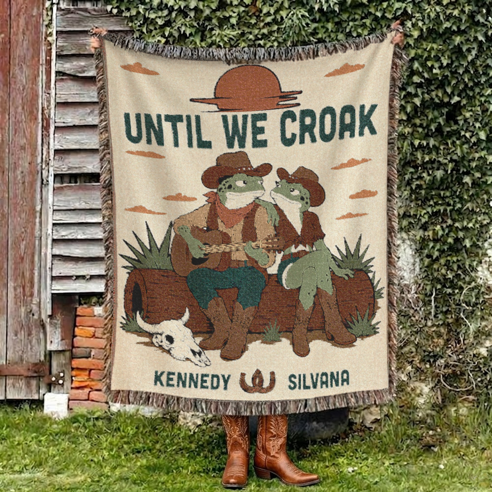 Personalized Couple Cowboy Frog Singing Woven Blanket