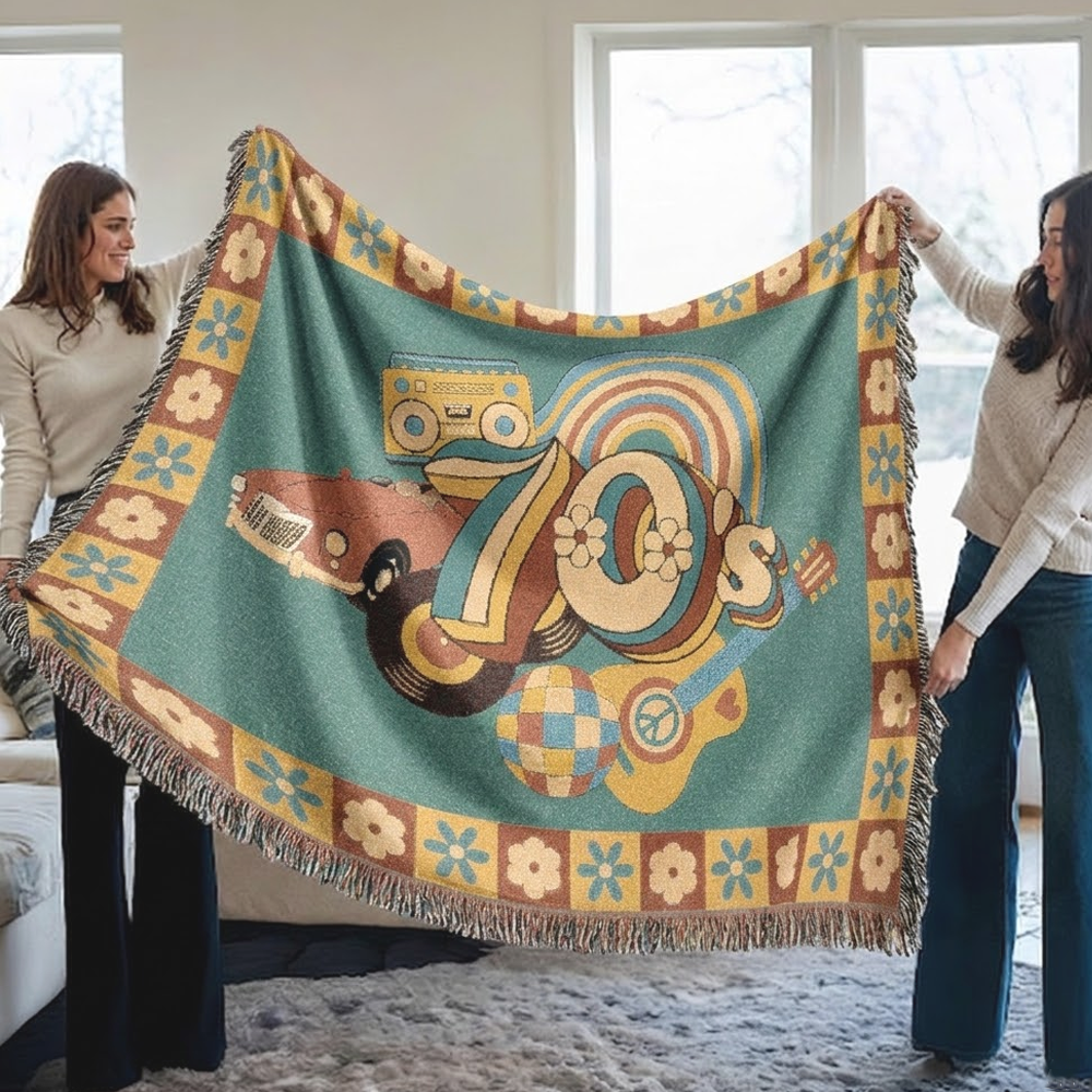 Vintage 70s Groovy Vibes Woven Blanket
