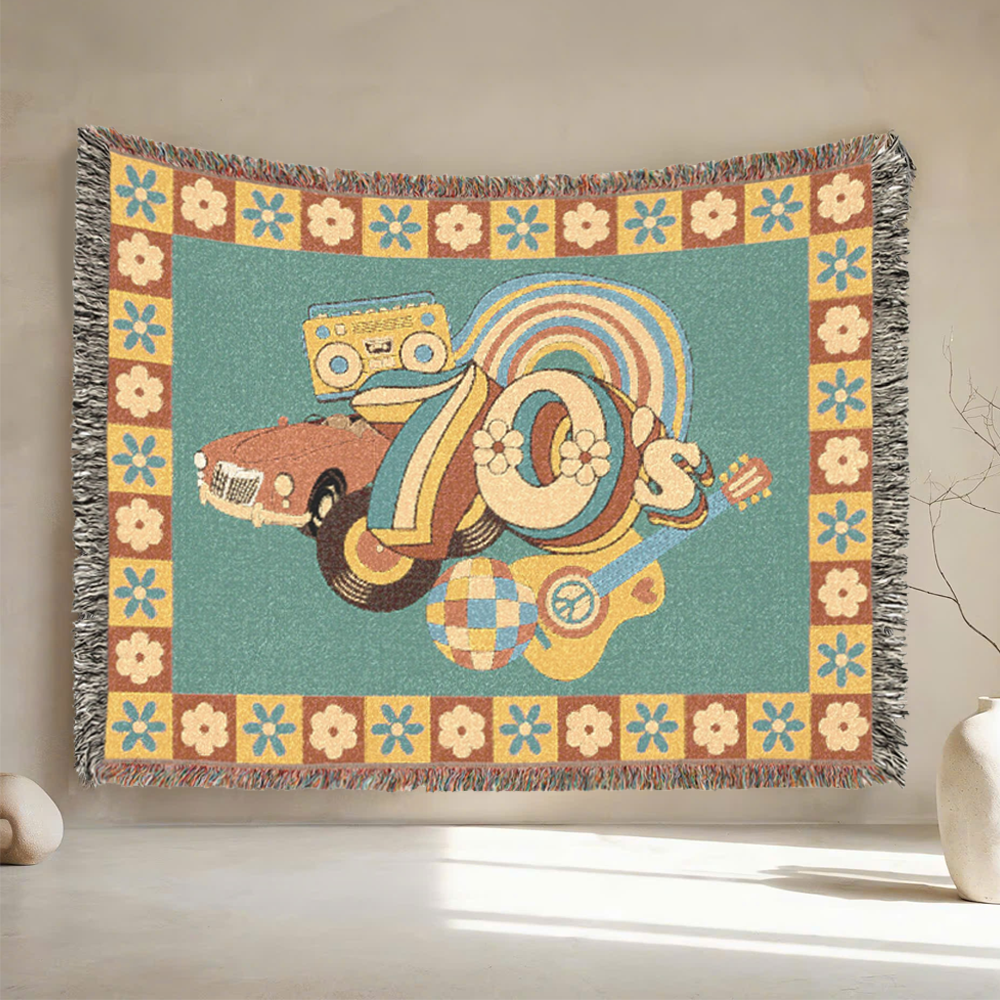 Vintage 70s Groovy Vibes Woven Blanket