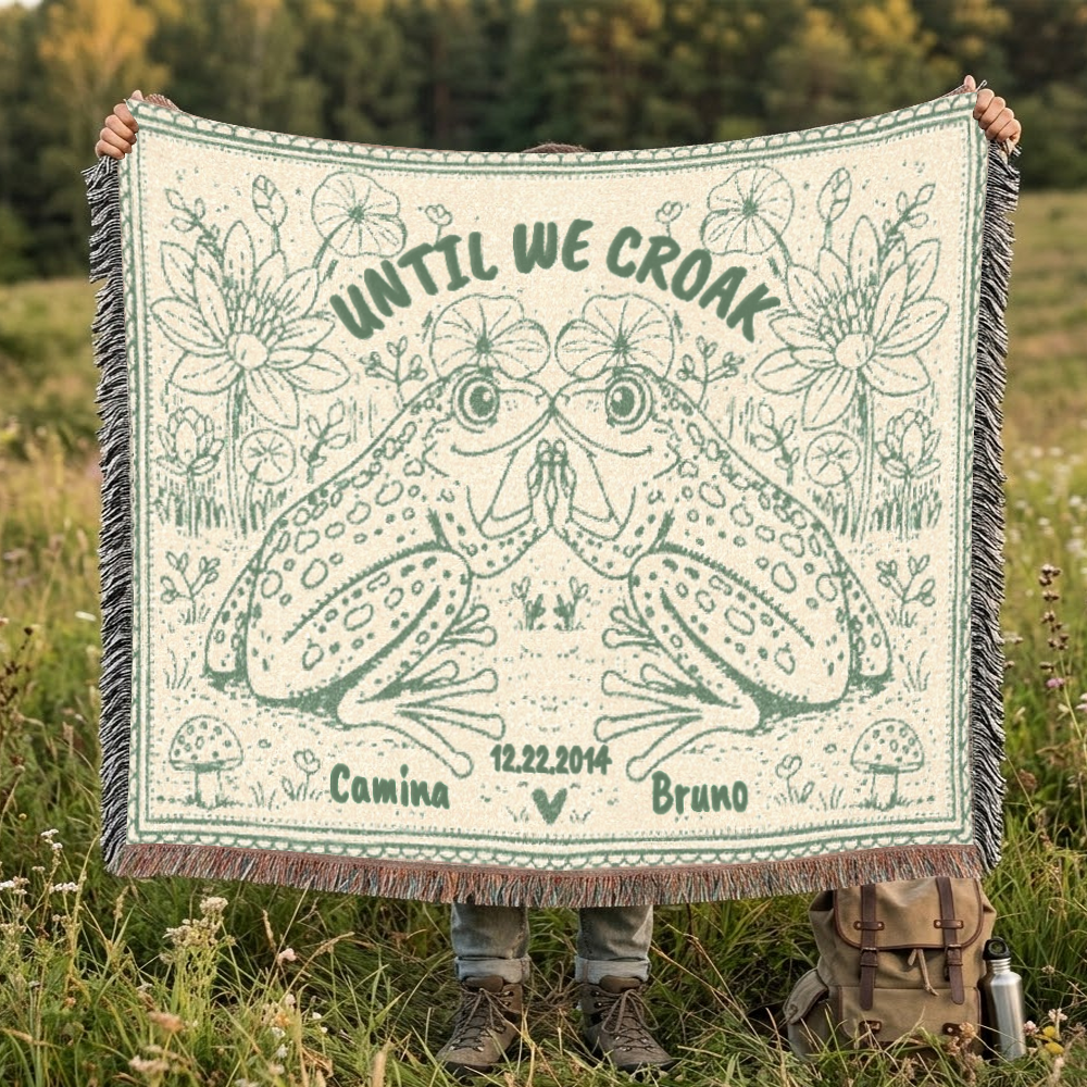 Personalized Couple Frog Art Woven Blanket