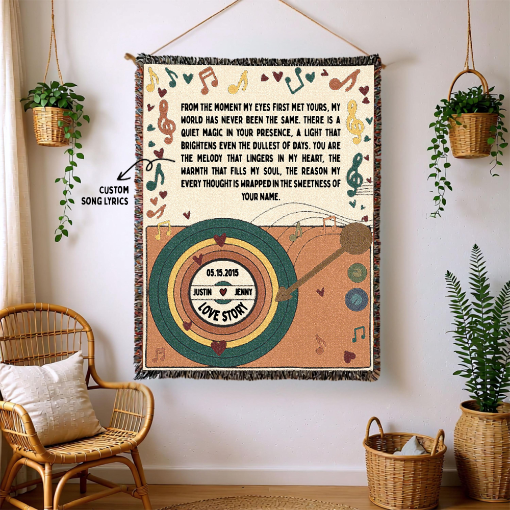 Personalized Musical Vinyl Record Couple Woven Blanket