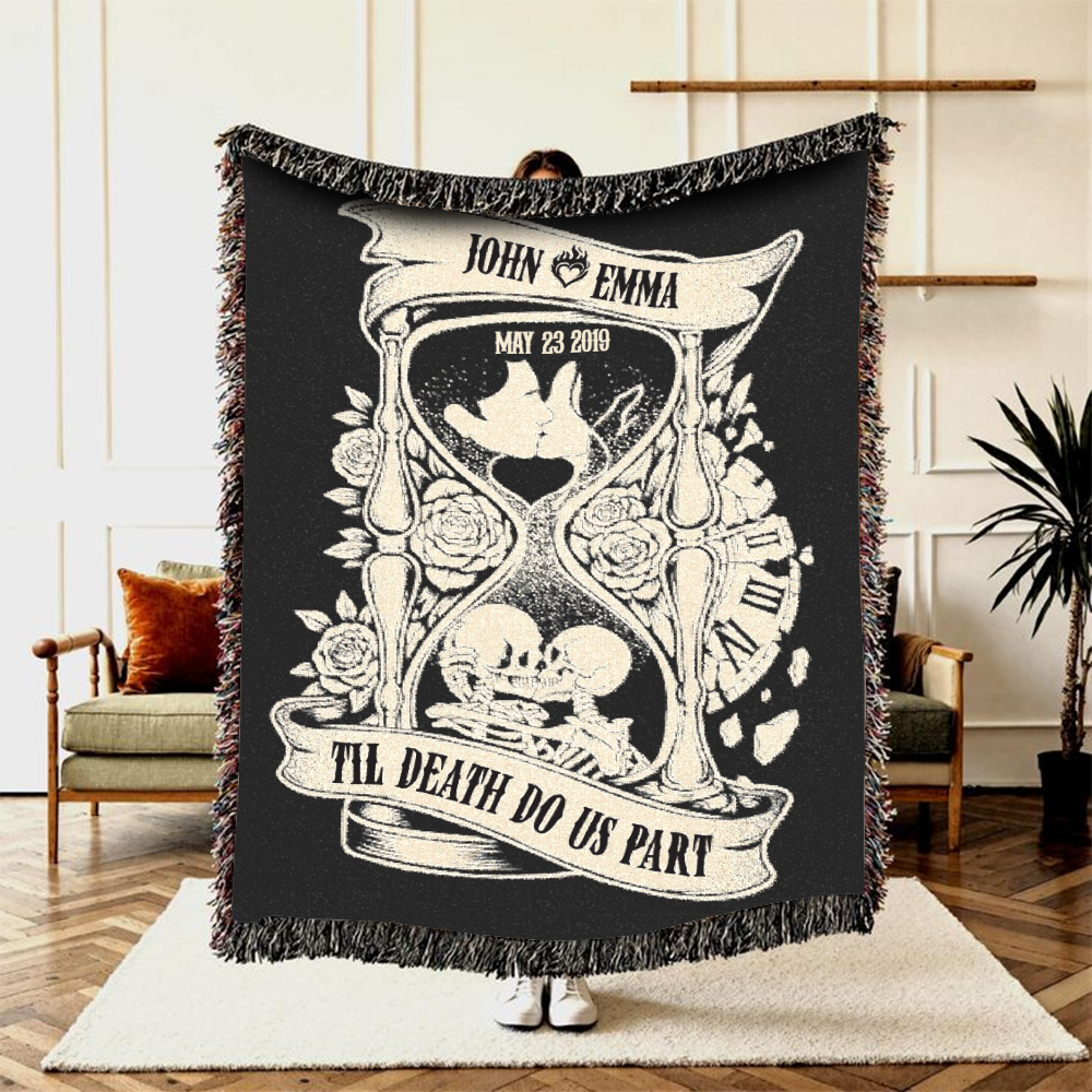 Personalized Timeless Love Hourglass Couple Woven Blanket